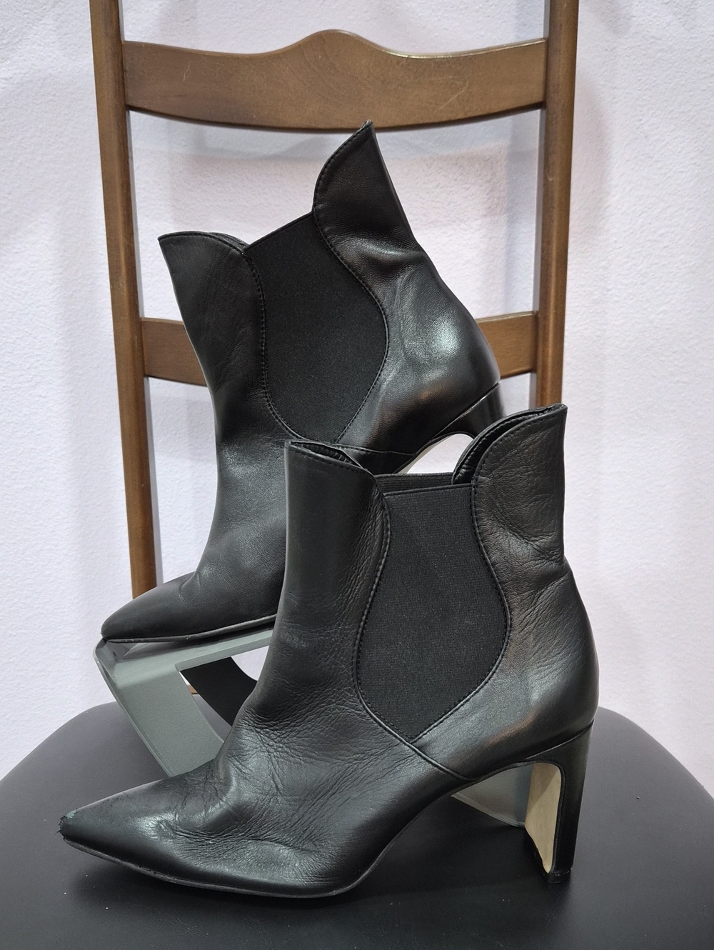 Marian Black Leather Pointed Ankle Booties